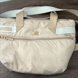 Adidas Cream and Tan Tote Bag with Zippered Compartment